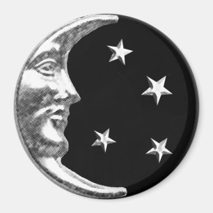 Art Deco Måne och Stars - Black och Silver Magnet