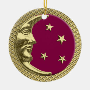 Art Deco Måne och Stars Burgundy & Guld - bakgrund Julgransprydnad Keramik