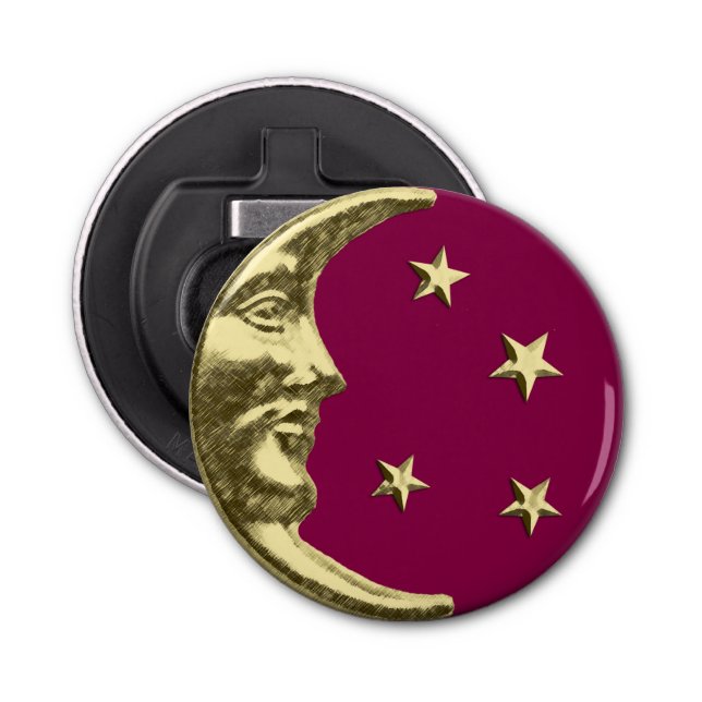 Art Deco Måne och Stars - Burgundy och Guld Flasköppnare (Framsidan)