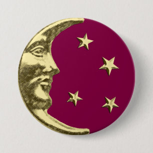 Art Deco Måne och Stars - Burgundy och Guld Knapp