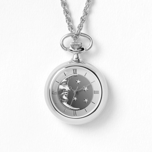 Art Deco Måne och Stars - Grått/Grått och Silver Armbandsur (Framsida)