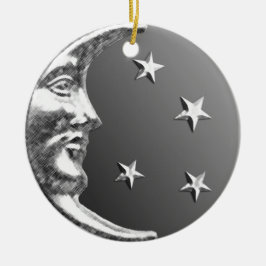 Art Deco Måne och Stars - Grått/Grått och Silver Julgransprydnad Keramik