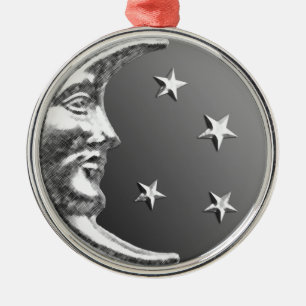 Art Deco Måne och Stars - Grått/Grått och Silver Julgransprydnad Metall