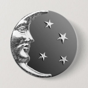 Art Deco Måne och Stars - Grått/Grått och Silver Knapp