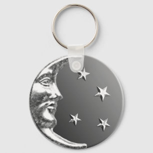 Art Deco Måne och Stars - Grått/Grått och Silver Nyckelring