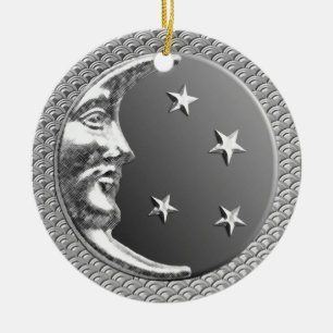 Art Deco Måne och Stars i Hematite och Silver Julgransprydnad Keramik