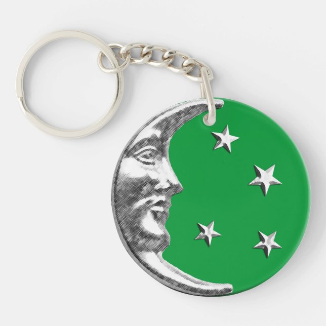 Art Deco Måne och Stars - Jade Grönt och Silver (Framsidan)