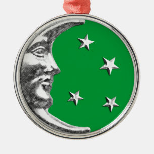 Art Deco Måne och Stars - Jade Grönt och Silver Julgransprydnad Metall