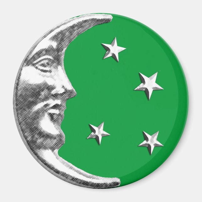 Art Deco Måne och Stars - Jade Grönt och Silver Magnet (Framsidan)