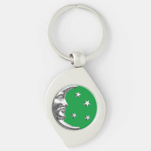 Art Deco Måne och Stars - Jade Grönt och Silver Swirl Silverfärgad Nyckelring