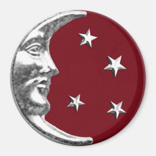 Art Deco Måne och Stars - Mörk Red och Silver Magnet
