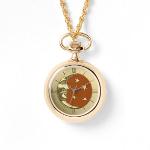 Art Deco Måne och Stars - Rust Brown och Guld Armbandsur