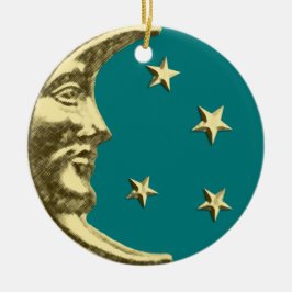 Art Deco Måne och Stars - Teal och Guld Julgransprydnad Keramik