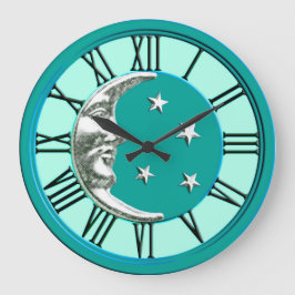 Art Deco Måne och Stars - Turquise & Silver Stor Klocka