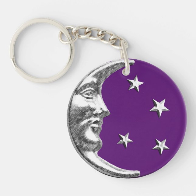 Art Deco-måne och stjärnor - ametist lila & silver (Framsidan)