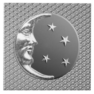 Art Deco Måne och stjärnor - Grått/Grått och Silve Kakelplatta