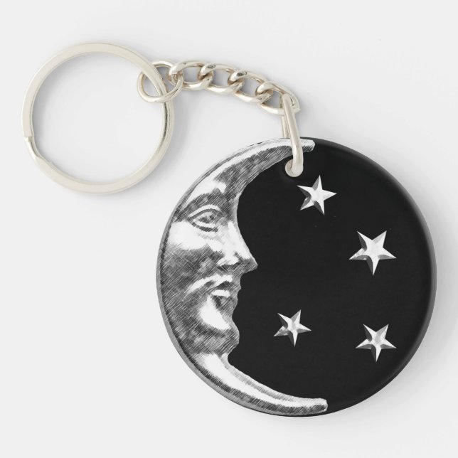 Art Deco måne och stjärnor - svart och silver (Framsidan)