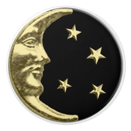 Art Deco Måne och stjärnor - Svarta och Guld Knopp