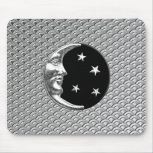 Art Deco Måne och stjärnor - Svarta och Silver Musmatta