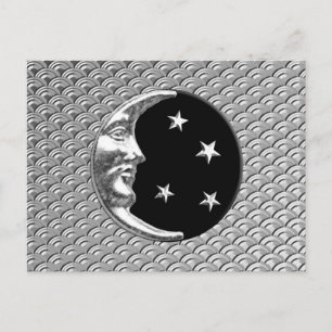 Art Deco Måne och stjärnor - Svarta och Silver Vykort