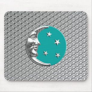 Art Deco Måne och stjärnor - Turquise & Silver Musmatta