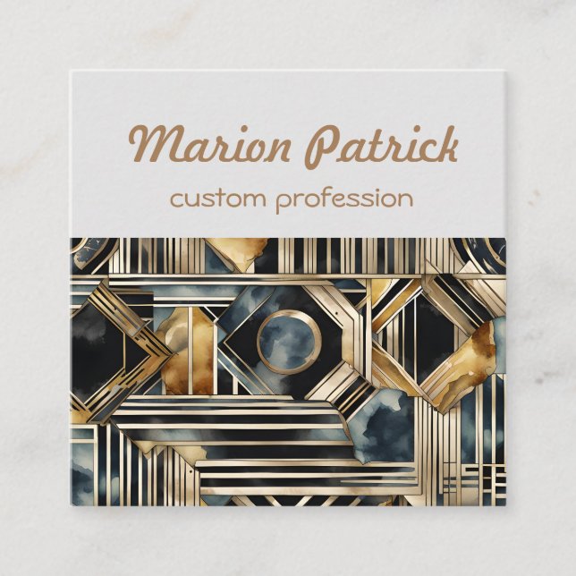 Art-deco marble Black och guld Jazzy Geometric Fyrkantigt Visitkort (Framsida)