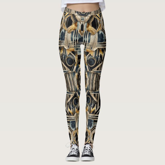 Art-deco marble Black och guld Jazzy Geometric Leggings (Framsida)