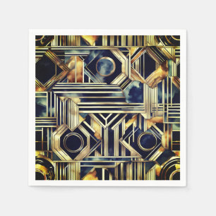 Art-deco marble Black och guld Jazzy Geometric Pappersservett