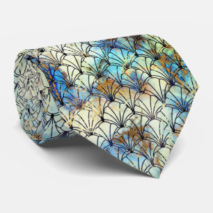 ART DECO MARBLE BLUE AQUA PATTERNED TIE SLIPS