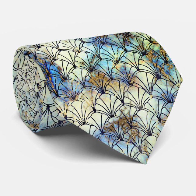 ART DECO MARBLE BLUE AQUA PATTERNED TIE SLIPS (Rullad)