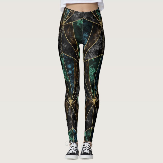 Art Deco Marble: Malachite Luxury Leggings (Framsida)