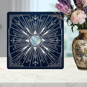 Art Deco Marin Solstrålning Marinblå Silver Kerami Kakelplatta