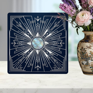 Art Deco Marin Solstrålning Marinblå Silver Kerami Kakelplatta
