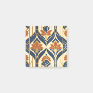 Art Deco Marinblå Terrakotta & Guld Blommig Post-it Block