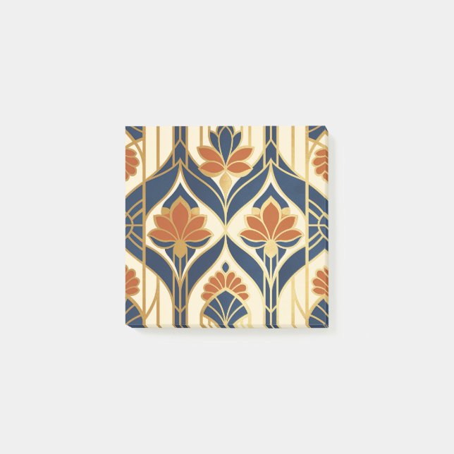 Art Deco Marinblå Terrakotta & Guld Blommig Post-it Block (Framsida)