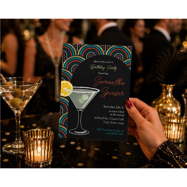 Art Deco Martini Födelsedagsinbjudan Inbjudningar (Skapare uppladdad)
