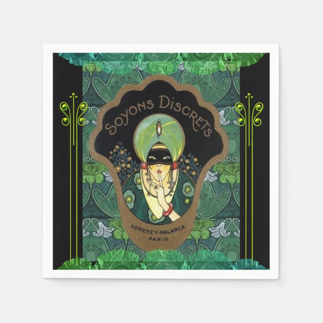 Art deco maskerad kvinna vintage pappersservett (Framsidan)