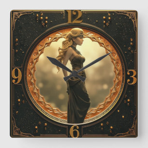 Art Deco med fantasiflicka Fyrkantig Klocka