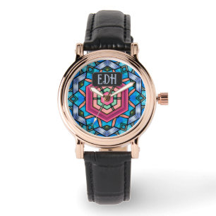 Art Deco med Initialer - Blå och Rosa 1930-talet Armbandsur