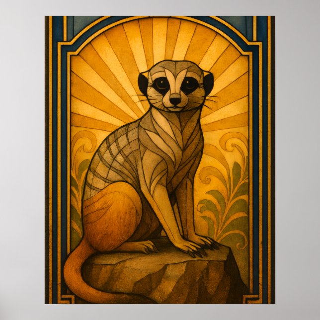 Art Deco Meerkat Illustration Poster (Framsidan)