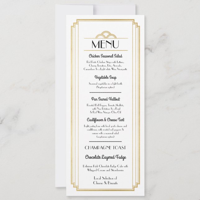 Art Deco Menu Guld White Wedding Reception Inbjudningar (Framsida)