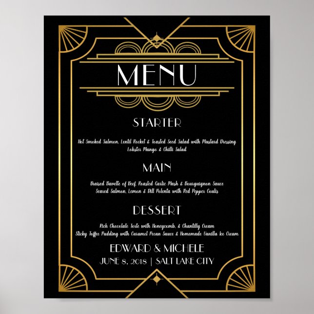 Art Deco menyaffisch bröllopshotell Poster (Framsidan)