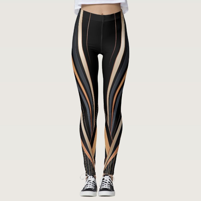 Art Deco Metallic Geometric Elegance Leggings (Framsida)
