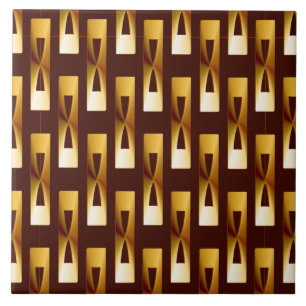 Art Deco Metallic Geometric - Guld och Chocolate Kakelplatta