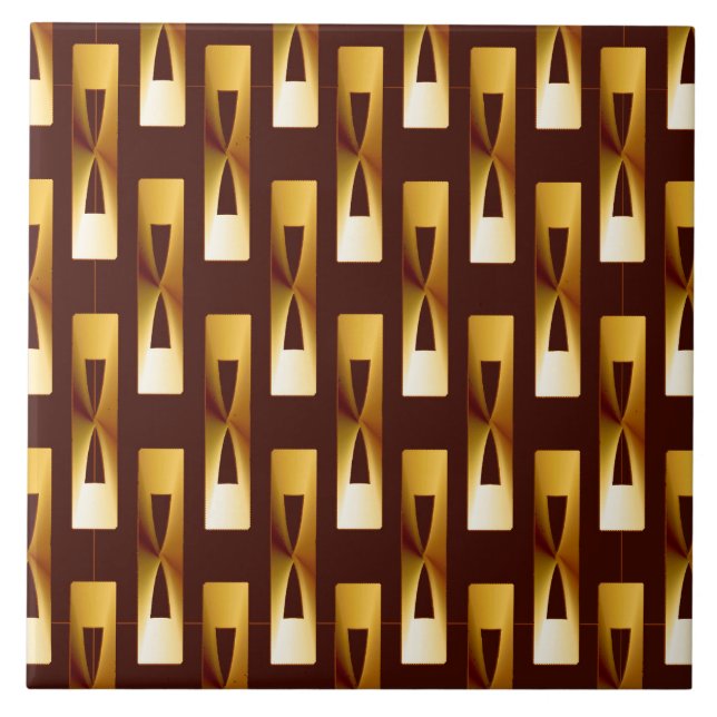 Art Deco Metallic Geometric - Guld och Chocolate Kakelplatta (Framsidan)