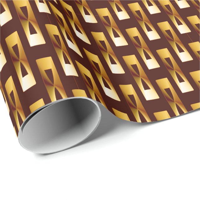 Art Deco Metallic Geometric - Guld och Chocolate Presentpapper (Rullad Hörn)