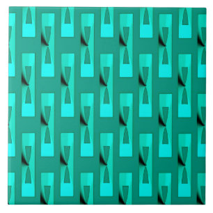Art Deco Metallic Geometric - Peacock and Teal Kakelplatta