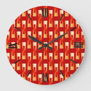Art Deco Metallic Geometric - Red and Coral Stor Klocka