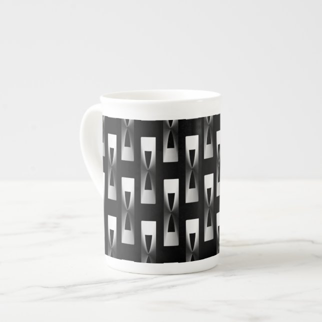 Art Deco Metallic Geometric - Silver och Black Benporslin Mugg (Framsida vänster)
