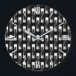Art Deco Metallisk geometri - Silver och svart Stor Klocka<br><div class="desc">Art Deco Industrial Chic geometric mönster i en metallisk 3-d-effekt - skuggor av blek silver till djup grått/grått på svart bakgrund</div>